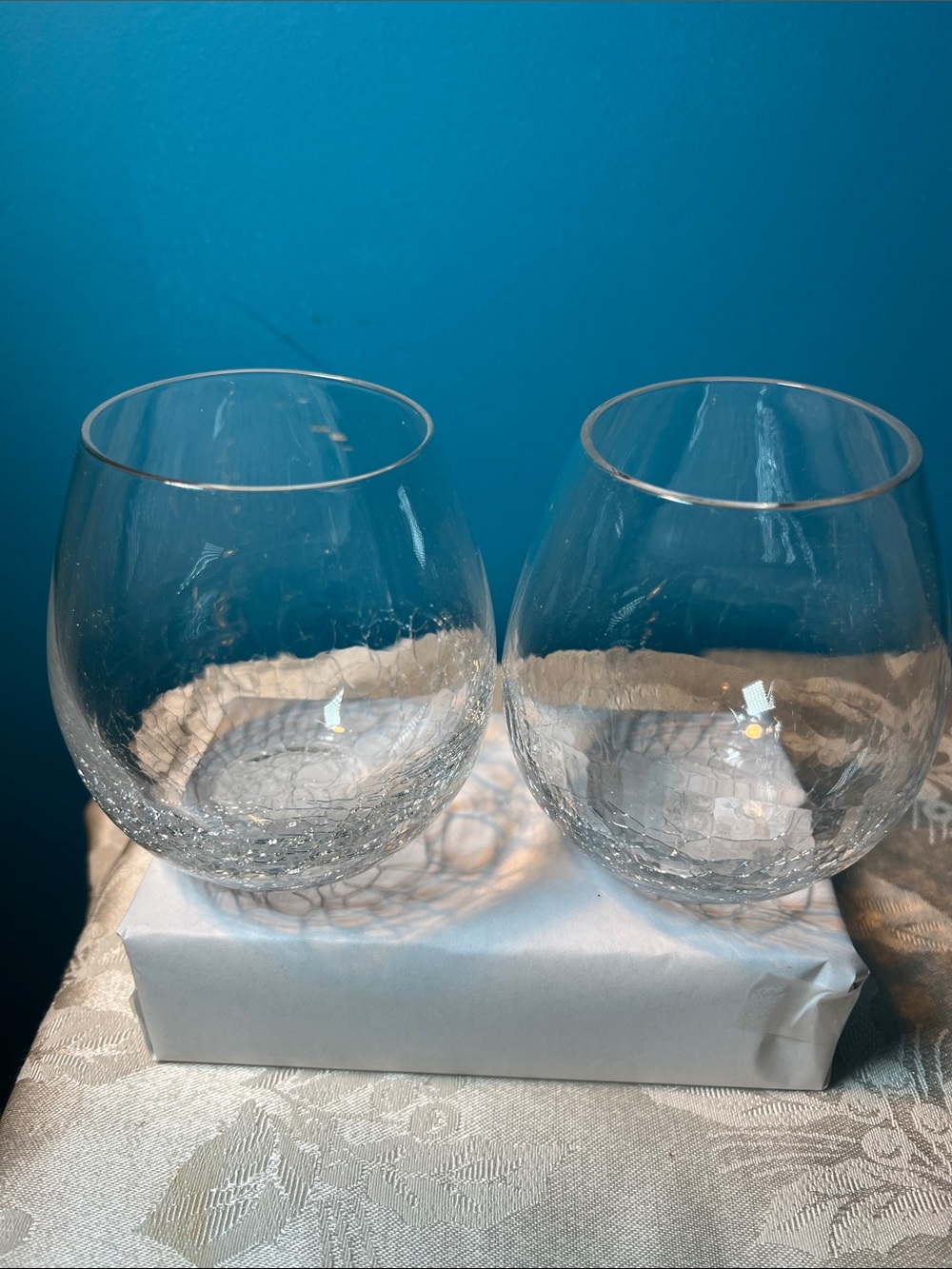 Pier One Stemless Crackle wine glasses